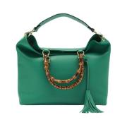 Bamboe Leren Tas Groen Biagini , Green , Dames