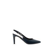 Marine Leren Slingback Hakken Parallele , Blue , Dames