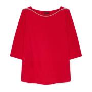 Katoenen T-shirt met Lurexrand Fiorella Rubino , Red , Dames