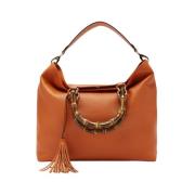 Bamboe Leren Tas Oranje Biagini , Orange , Dames