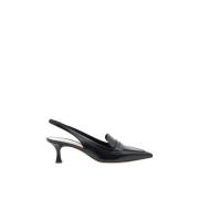 Zwarte leren Slingback Hakken Ortega Parallele , Black , Dames