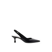 Zwarte leren slingback hakken Parallele , Black , Dames