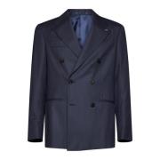 Gestreepte wollen blazer met pieklapels D4.0 , Blue , Heren