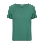 Zijden Groene T-shirt Ronde Hals Korte Mouw Her Shirt , Green , Dames