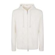 Cashmere Alpaca Full Zip Hoodie Sweater Eleventy , White , Heren