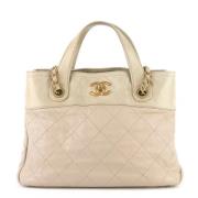 Pre-owned Leather totes Chanel Vintage , Beige , Dames