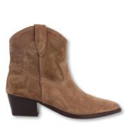 Beige Leren Enkellaars Julie Dee , Brown , Dames