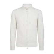 Kasjmier Zijde Full Zip Sweater Eleventy , White , Heren