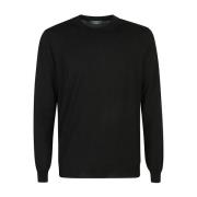 Zwarte Crew Neck Trui met Lange Mouwen Zanone , Black , Heren