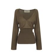 V-hals Kasjmier Top in Khaki Cortana , Green , Dames