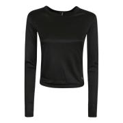 Zwarte Stretch Top met Logo Detail Anine Bing , Black , Dames