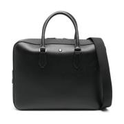 Zwarte Getextureerde Leren Zakelijke Tas Montblanc , Black , Heren