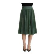 Groene Metallic Geplooide A-Lijn Midi Rok Dolce & Gabbana , Green , Da...