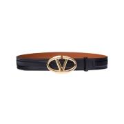 Zwarte leren riem met VLogo-gesp Valentino Garavani , Black , Dames