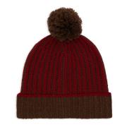 Rode Wol Kasjmier Beanie met Ribsteek Gallo , Multicolor , Unisex