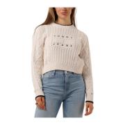 Bubble Cable Flag Crew Sweater Tommy Jeans , White , Dames