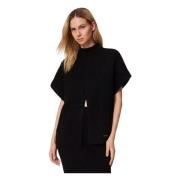 Geribbelde Poncho Jas Zwart Twinset , Black , Dames