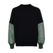 Navy Blauw Panelen Crew Neck Sweater Sacai , Blue , Heren