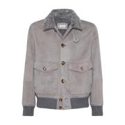 Shearling Kraag Jas Brunello Cucinelli , Gray , Heren