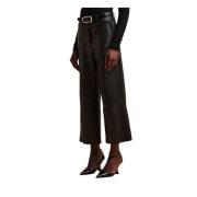 Zwarte leren rechte pijp crop broek Liviana Conti , Black , Dames