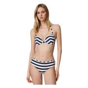 Gestreepte Bikini Set met Versieringen Twinset , Black , Dames