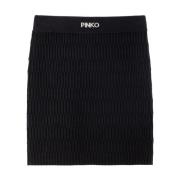 Zwarte Rok met Textuur en Logotailleband Pinko , Black , Dames