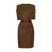 Beige Katoenen Poplin Jurk met Uitgesneden Details Saint Laurent , Bro...