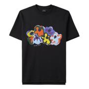 Bloemenmotief Zwart T-Shirt PS By Paul Smith , Black , Heren