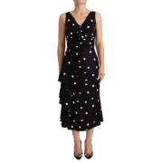 Zijden V-hals polka dot jurk Dolce & Gabbana , Black , Dames