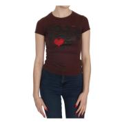 Bruin Hearts Print Crew Neck Blouse Exte , Brown , Dames