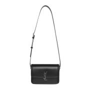 Zwarte Monogram Logo Leren Messenger Tas Saint Laurent , Black , Heren