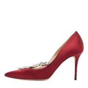 Pre-owned Satin heels Manolo Blahnik Pre-owned , Red , Dames