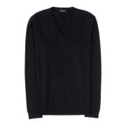 Merino Wool V-Neck Sweater Navy Roberto Collina , Black , Heren