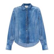 Geribbeld shirt met fluwelen afwerking Forte Forte , Blue , Dames