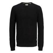 Nick Gebreide Crew Neck Sweater Jack & Jones , Black , Heren