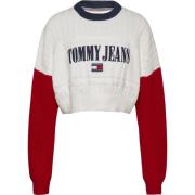 Color Block Gebreide Crop Sweater Tommy Jeans , White , Dames