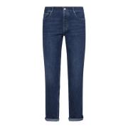 Donkerblauwe Tapered Denim Jeans Brunello Cucinelli , Blue , Heren