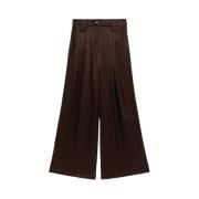 Glanzende Satijnen Hoge Taille Broek Ganni , Brown , Dames