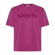 Fuchsia Katoenen T-shirt met Geborduurd Logo Lanvin , Pink , Heren