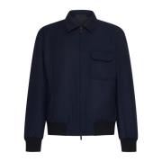 Blauwe Wol Blouson Jas Giorgio Armani , Blue , Heren