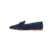 Blauwe Suède Loafers met Metalen Ornament Ralph Lauren , Blue , Dames