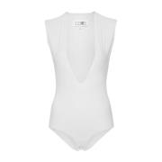 Diepe V-hals Lycra Jersey Bodysuit MM6 Maison Margiela , Gray , Dames