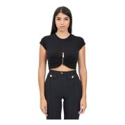 Zwarte Gedrapeerde Cup T-shirt Elisabetta Franchi , Black , Dames