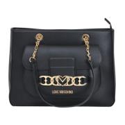 Zwarte Shopper Tas met Kettinghandvat Love Moschino , Black , Dames