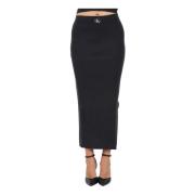 Zwarte Geribbelde Midi Rok Calvin Klein Jeans , Black , Dames