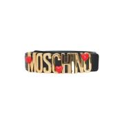 Zwart leren riem met logogesp Moschino , Black , Dames