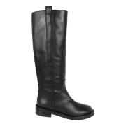 Leren Kniehoge Sleehaklaars Via Roma 15 , Black , Dames