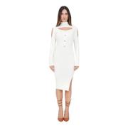 Crème Midi Jurk met Gouden Knopen Simona Corsellini , White , Dames