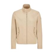 Elegante Beige Jas met Leren Afwerking Moncler , Beige , Heren