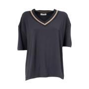 Korte Mouw Hart Hals Top Le Tricot Perugia , Gray , Dames